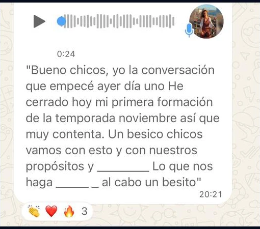 Captura de WhatsApp: una miembro cuenta que cerró su primera formación