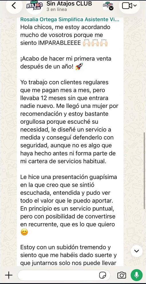 Captura de WhatsApp de Rosalía: acaba de hacer su primera venta después de un año